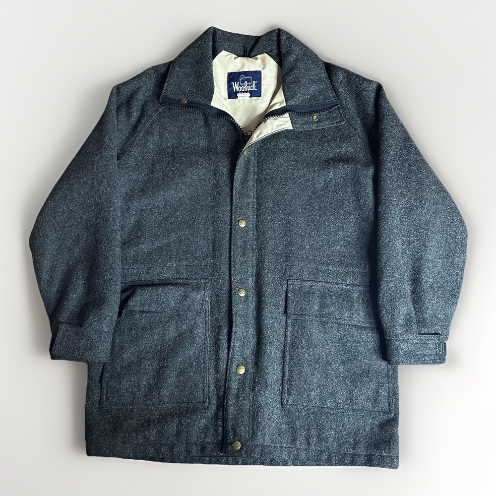 Vintage Woolrich Chore Coat Barn Jacket Mens Medium Gray Wool Blend Made in USA